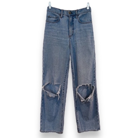 Nobody Denim Lou Jean Crop Straight Leg Light Wash Cropped Distressed Jeans 24 - Picture 1 of 9